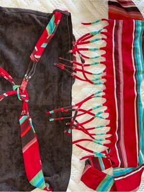 bebe Red Multi-Stripe Fringe Bikini Set